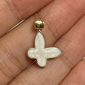 14k Solid Gold Pearl Enamel Butterfly Charm